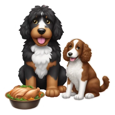 A cat and bernedoodle eating turkey sticker