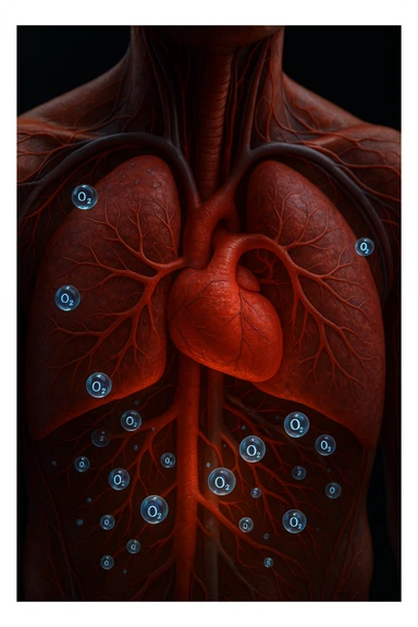 OSSIGENO FLUTTUA IN UN CORPO UMANO ANATOMICO, IPERREALISTICO 4K sticker