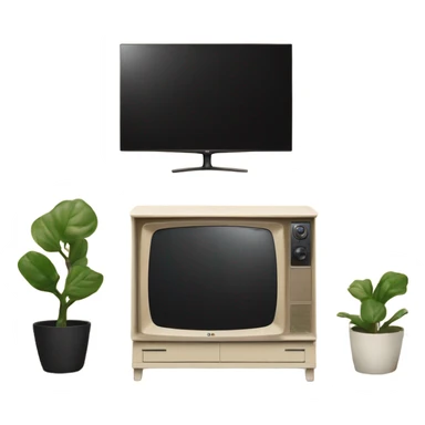 Lg tv with black screen on a beige tv stand sticker