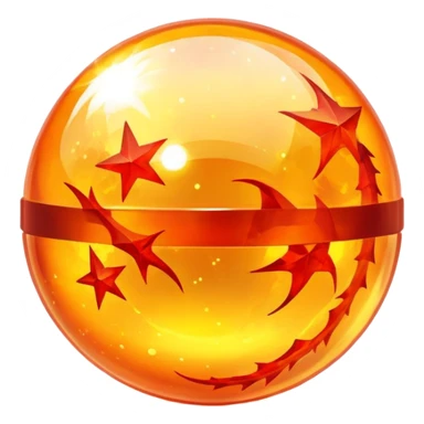 Orange crystal Dragon Ball with red stars inside, glowing golden orb with visible red stars, classic anime style sticker