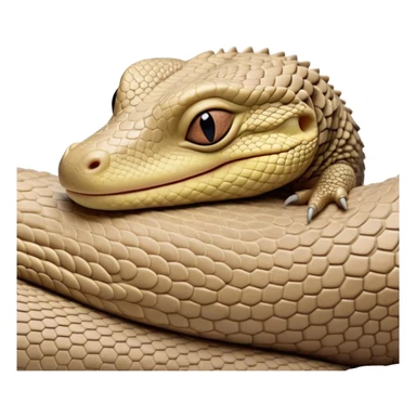 Meme-Worthy cute Sleeping Monitor Lizard Portrait Emoji, Head resting peacefully with a contented smile, showcasing intricately patterned scales and eyes gently closed in serene slumber, Simplified yet comically adorable features, highly detailed, glowing with a soft, drowsy earthy light, high shine, relaxed and utterly lovable, stylized with an air of playful laziness, bright and heartwarming, soft glowing outline, capturing the essence of a sleeping reptilian guardian that feels destined to become the next viral icon of adorable rest! sticker