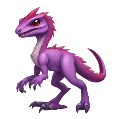 Chibi-Anthro Mauve-maroon-red-colored edgy anthro-genesect-velociraptor-scalie-sona-Fakémon-hybrid with a purple-pink mane on head and back and horns full body sticker