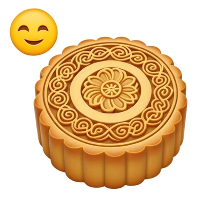 Mid-Autumn Festival mooncake with decorative pattern on top, simplified emoji style with bold outlines and bright colors, cartoon style round pastry with filling sticker