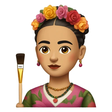 full body frida kahlo unibrow kid with paintbrush sticker