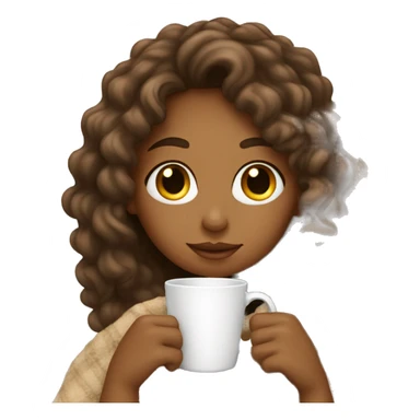 tan girl with long curly hair sipping coffee with blanket sticker