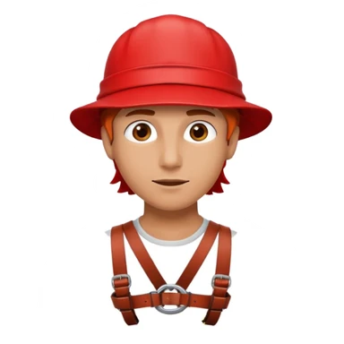 Wearing a Red leather chest harness and red leather cap hat sticker