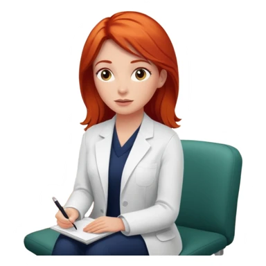 “Red-haired therapist in a calm, modern therapy room, attentively listening to a client, warm lighting, realistic style.” sticker