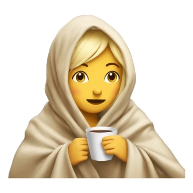 Blonde girl wrapped in big blanket over head drinking coffee sticker