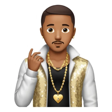 Marques Houston with dark brown hair, white sequin jacket, shirtless with necklace sticker