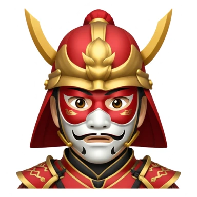 Samurai with red and gold armor and they have a detailed mask covering their mouth sticker