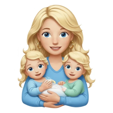 Wavy blonde, white woman with blue eyes, freckles hoop earrings, holding babies smiling and really cute in gold hoops she needs to be holding three newborns, and she needs to be more cute than pretty sticker