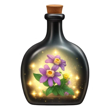Black magic fairy light sparkling old Antique bottle with poison and with herbal and flowers sticker