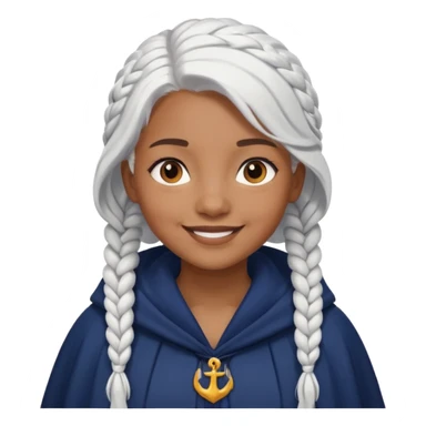 braid white hair, brown skin girl, navy cloak sticker