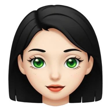 teenage girl with green eyes and black hair, winking sticker