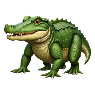 cinematic-crocodile-realistic-full-body-on all fours-emoji,-massive-scaled-body-partially-submerged-in-shallow-water,-head-tilted-dramatically,-rough-green-and-brown-hide-textured-with-deep-ridges,-simplified-yet-realistic-focused-features, head held high sticker