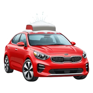 red kia car with foam cover it in a car wash shop sticker