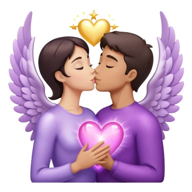 White brunette human man with rays of light Heart kisses a pastel purple angel woman sticker