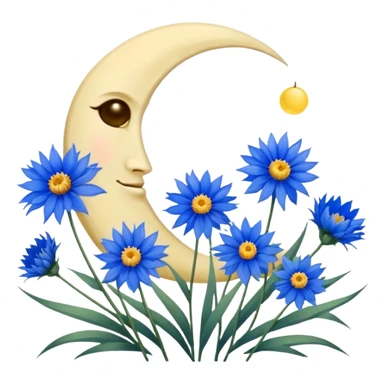 The crescent moon from which the cornflowers grow. sticker