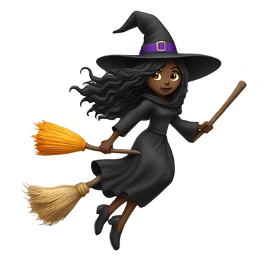 black long hair witch flying on a broom white skin sticker