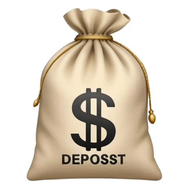 money bag with DEPOSIT written on it, bank deposit bag, dollar sign, canvas bag sticker