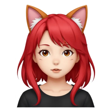cute anime girl with cat ears, red blowing hair sticker