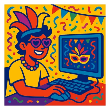 online games with Brazilian carnival elements, confetti, vibrant colors, festive sticker