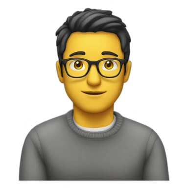 White man with yellow tinted glasses and black hair in a gray jumper and sitting on a chair sticker