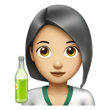Indonesian girl with soju bottle sticker