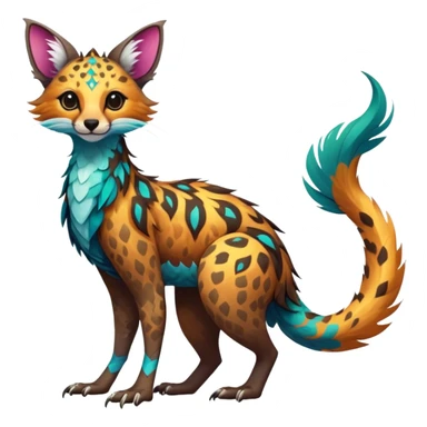 Feral Rare Fantasy vibrant colorful tropical Vernid-Trico-species by LiLaiRa, random markings, tufted tail, tufted ears, full body sticker