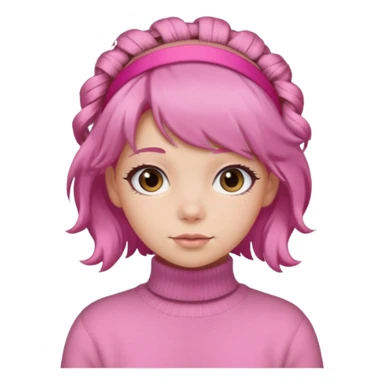 brown fluffy haired girl with pink turtleneck sweater and pink hair band sticker