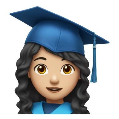 asian girl wearing blue graduation cap with long curly black hair sticker