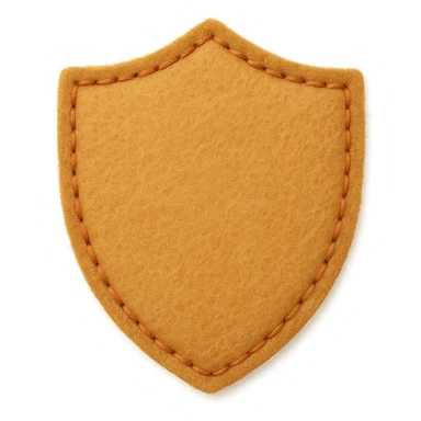 <StylePrompt>
  <Name>Minimal Felt Appliqué Icon</Name>
  <Description>
    A simplified plush icon style with soft felt textures, minimal facial features, and gentle stitching. Focuses on iconic shapes with low visual complexity for maximum clarity at small sizes.
  </Description>
  <VisualProperties>
    <Material>Felt</Material>
    <Texture>Soft, matte surface with faint fiber detail</Texture>
    <Stitching>
      <Type>Thin thread</Type>
      <Color>Muted orange or brown</Color>
      <Pattern>Sparse edge stitching only</Pattern>
    </Stitching>
    <Padding>Low to moderate—slightly puffy but not high-relief</Padding>
    <Edges>Smooth, rounded</Edges>
    <ColorPalette>
      <Primary>Warm yellows, oranges, and browns</Primary>
      <Accent>Minimal dark brown for eyes and nose</Accent>
      <Background>Plain or soft gradient, off-white preferred</Background>
    </ColorPalette>
  </VisualProperties>
  <FacialFeatures>
    <Eyes>Small circles, dark brown</Eyes>
    <Nose>Simple dot or triangle</Nose>
    <Mouth>Omit or use curved line only</Mouth>
    <DetailLevel>Low</DetailLevel>
  </FacialFeatures>
  <Rendering>
    <Lighting>Flat and soft, minimal shadows</Lighting>
    <Perspective>Side or front profile, no complex angles</Perspective>
  </Rendering>
  <Applicability>
    <SubjectType>Animals, objects, icons</SubjectType>
    <OutputFormat>Flat icon or patch-style asset</OutputFormat>
  </Applicability>
</StylePrompt>


{subject} = shield sticker