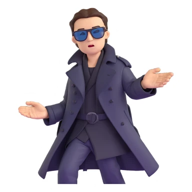 Neo dodging bullets in bullet time, wearing black trench coat and sunglasses sticker