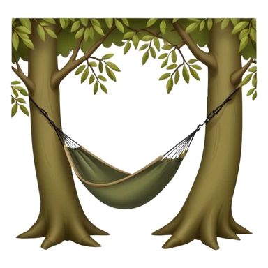 bushcraft hammock hanging between trees in forest sticker