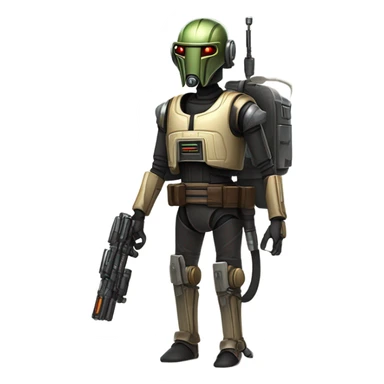 bounty hunter protocol droid wearing backpack, saddlebags and light saber ready to fight sticker