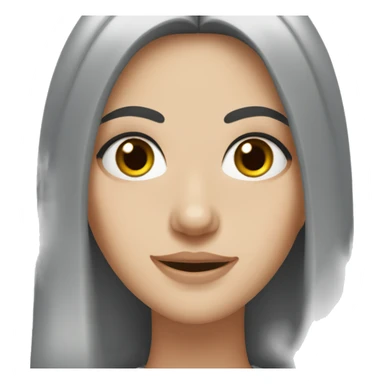 White girl, black hair, hazel eyes, wearing grey sweater  sticker