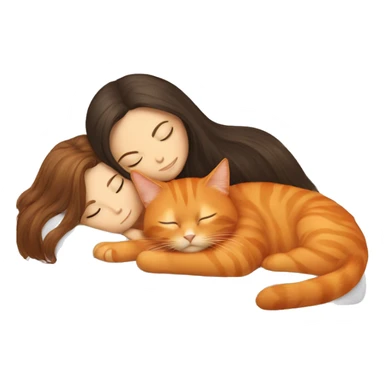 orange cat sleeping with long haired brunette girl sticker
