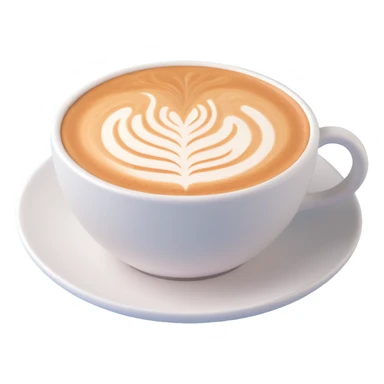 3D style cappuccino cup, realistic foam, ceramic texture, soft lighting sticker