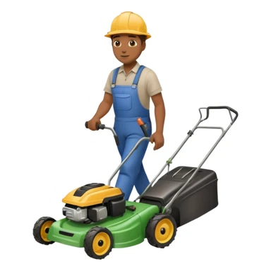 Maintenance worker
with lawnmower, full body, walking sticker