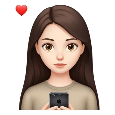 girl with long dark brown hair brown eyes and pale skin looking at dating app sticker