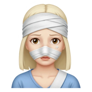 Sick woman with bandage around her face sticker