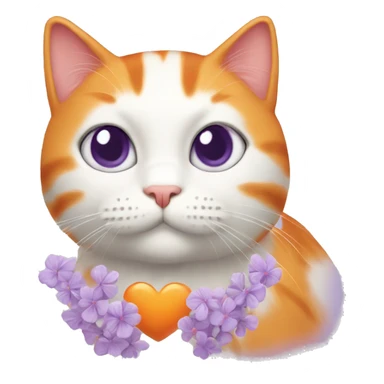 Orange cat with lilac hearts sticker