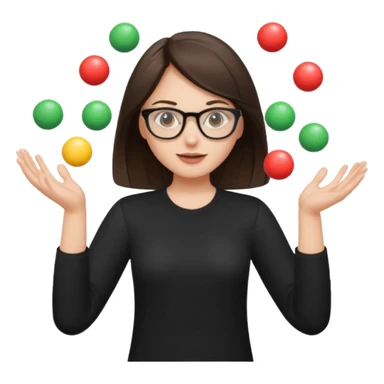 a brunette girl in a black shirt wearing glasses is  juggling  with two hands  sticker