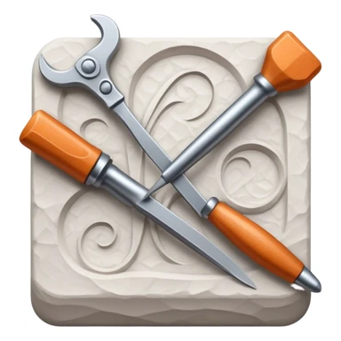 Icon for sculpting, with sculpting tools, sculpture in progress on a textured surface, minimalistic style, clean lines, transparent background. sticker