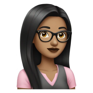 Girl black hair straight light skin  pinks lips glasses  sticker