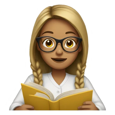 A girl with glasses is reading a book sticker