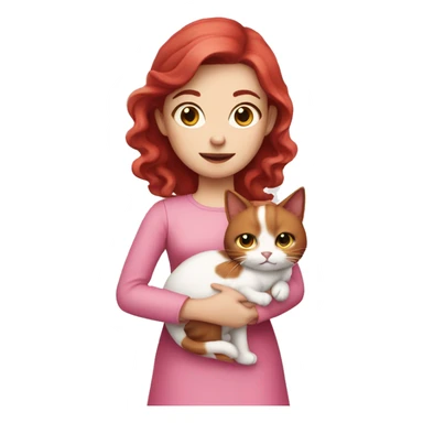 Dark Red hair, white skin wearing pink dress girl who is holding a cat sticker