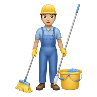 Custodian with yellow rubber gloves, mop sticker