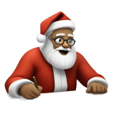 Father Christmas is sitting on a desk, writing something down on a sheet of paper, solving complicated math puzzles  sticker