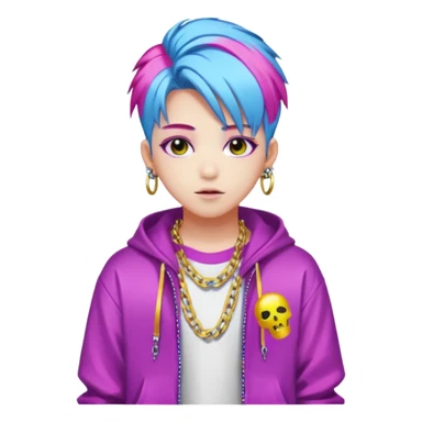  portrait-of-young-ghost-idol-in-kpop-style,-wearing-flashy-streetwear-outfit,-colorful-dyed-hair,-confident-pose,-accessorized-with-chains- sticker